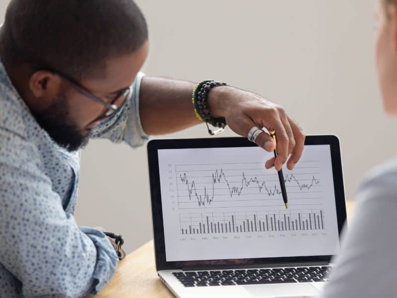 Carbon accountant analysing a graph