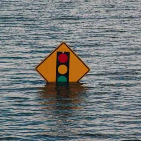 Image of road traffic light sign under water