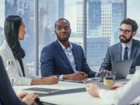 A group of professionals in a meeting