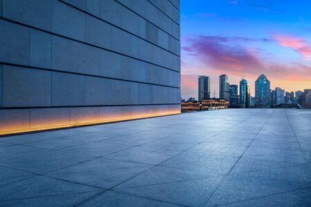 London skyline in the distancem from a rooftop of another building