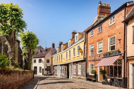 street in England with heritage buildings