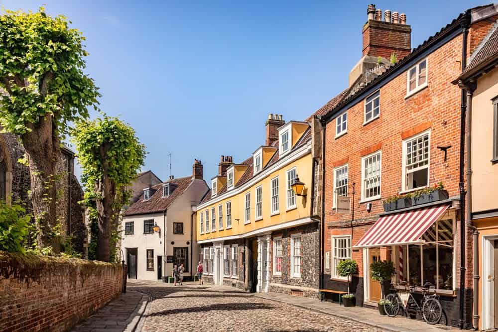 street in England with heritage buildings