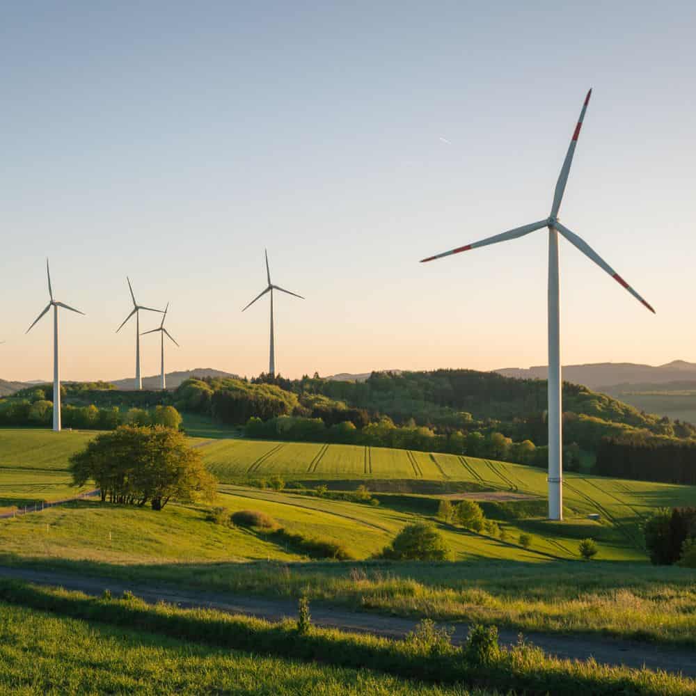 Wind farm in the countryside on a clear day