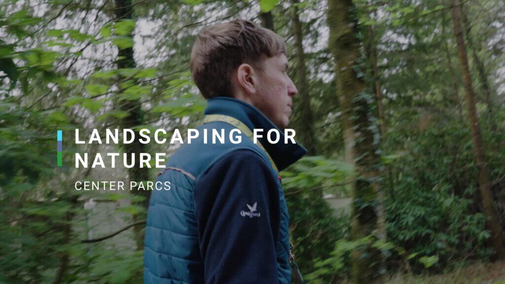 Man walking through woodland. Title reads: Landscaping for nature