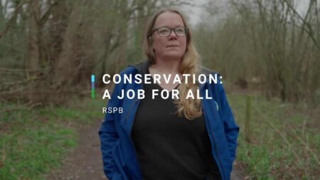 Video thumbnail - woman in a woodland area walking. Title reads: conservation: a job for all