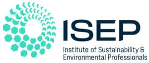ISEP logo - with teal logo and full name in writing