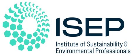 ISEP logo - with teal logo and full name in writing