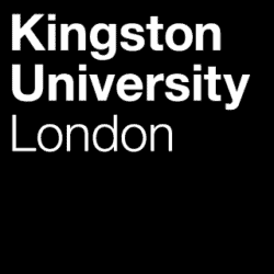 Logo of Kingston University London with the name written in white text on a black background